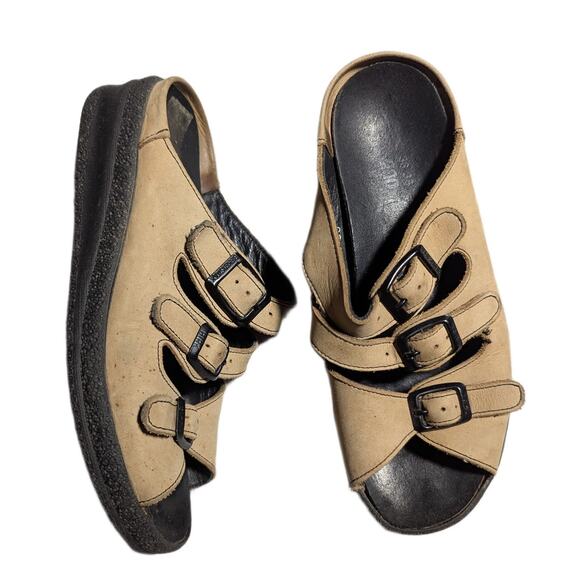 Birkenstock Tatami Beige Leather 3 Strap Florida Slide Sandals 36 5 Narrow - Picture 1 of 6